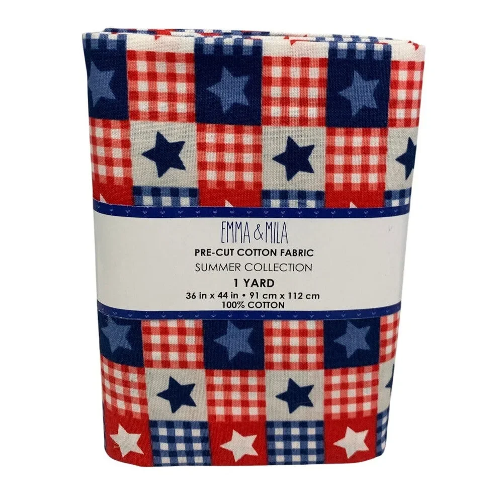 1 YD New Emma & Mila 36 X 44 USA Stars In Block Patriotic Quilting Cotton Fabric